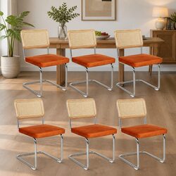 Stylish Rattan Dining Chairs Set of 6 with Velvet Seats