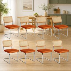 Set of 8 Rattan Backrest Dining Chairs with Steel Frame