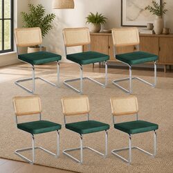 Set of 6 Rattan Dining Chairs with Steel Frame