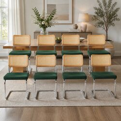 Set of 8 Premium Rattan Dining Chairs with Steel Frame