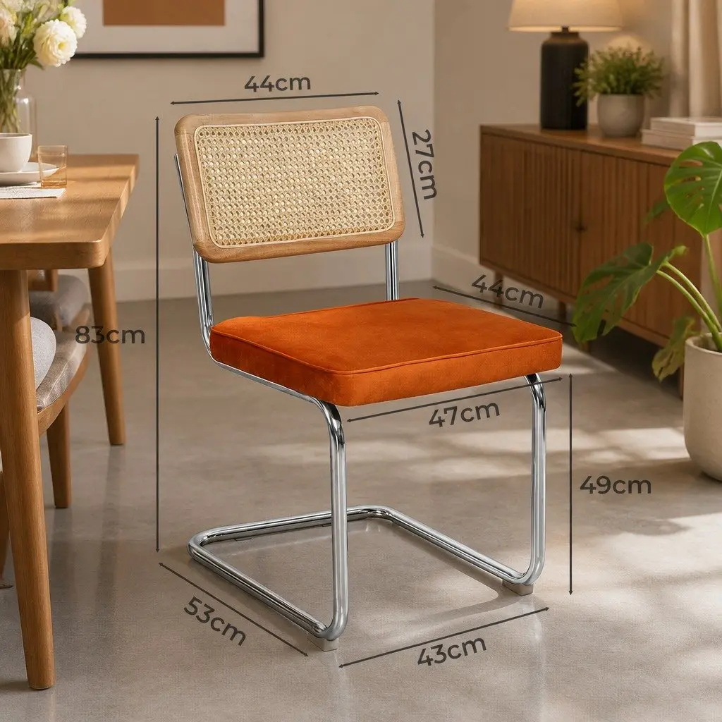 Dining Chairs with Rattan Backrest and Velvet Seat
