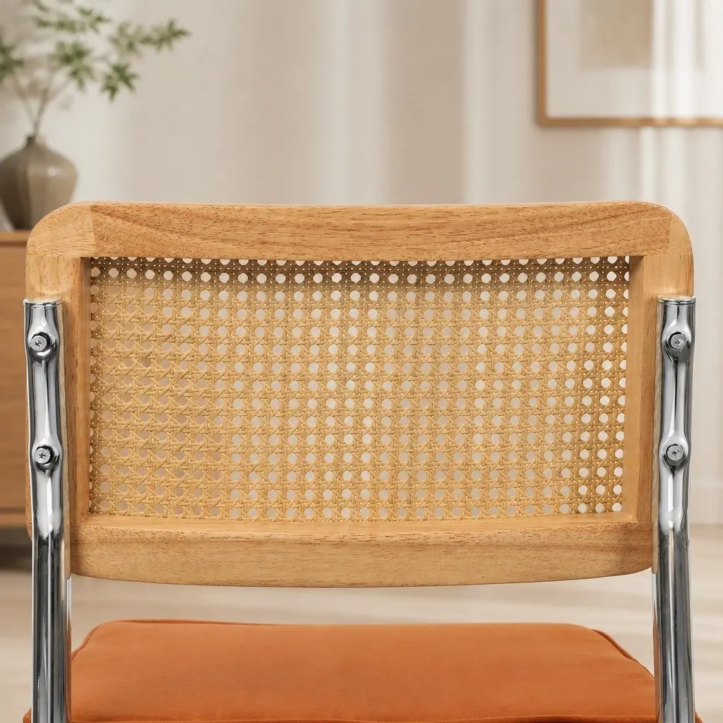 Dining Chairs with Rattan Backrest and Velvet Seat