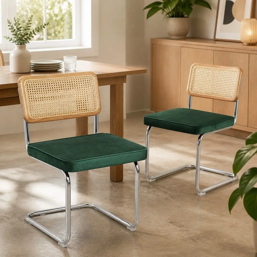Dining Chairs Set of 2 with Rattan Backrest