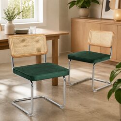 Stylish Dining Chairs Set of 2 with Rattan Backrest
