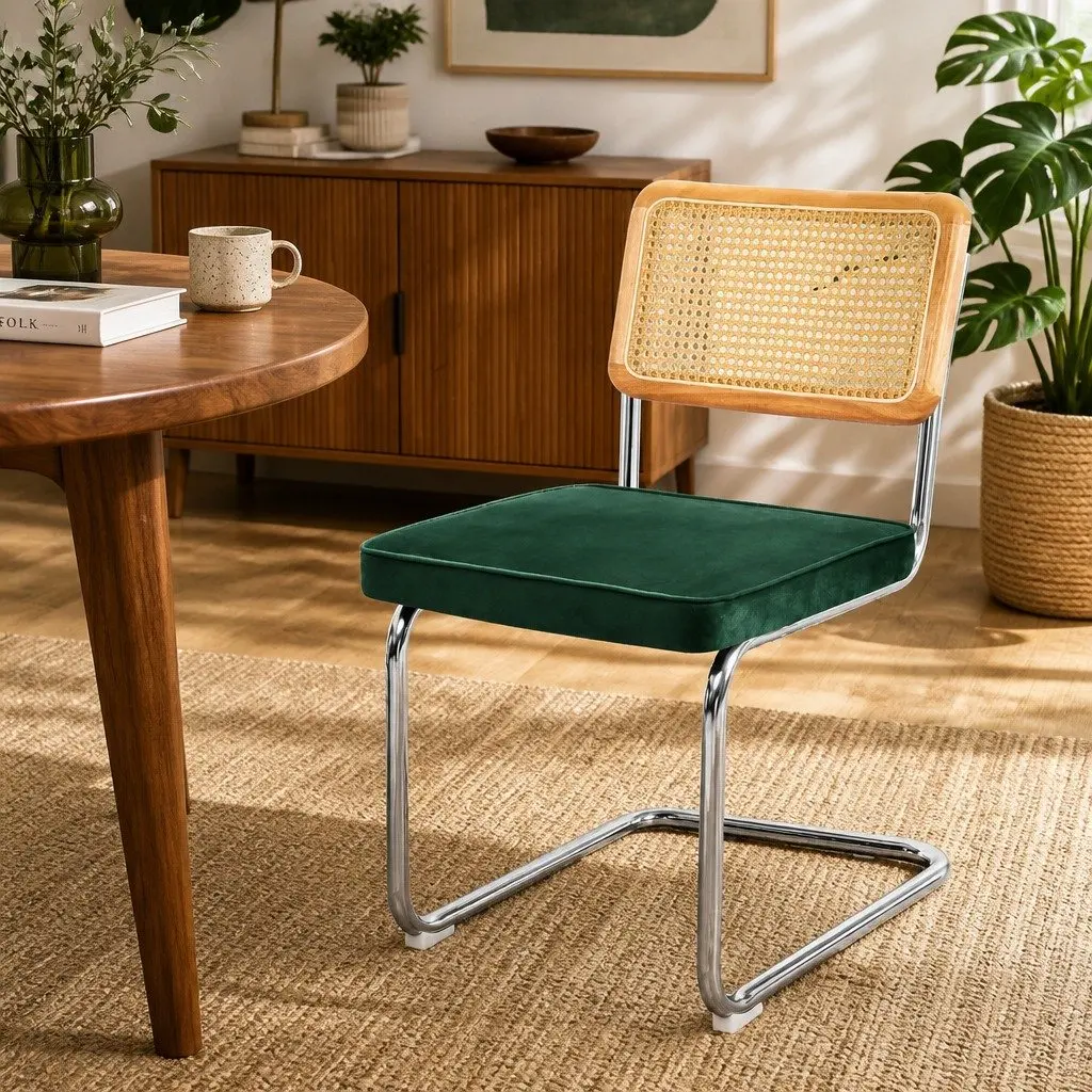Dining Chairs Set of 2 with Rattan Backrest