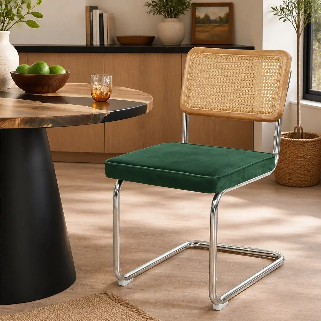 Dining Chairs Set of 2 with Rattan Backrest