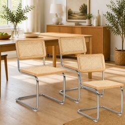 Set of 4 Premium Rattan Dining Chairs with Steel Frame