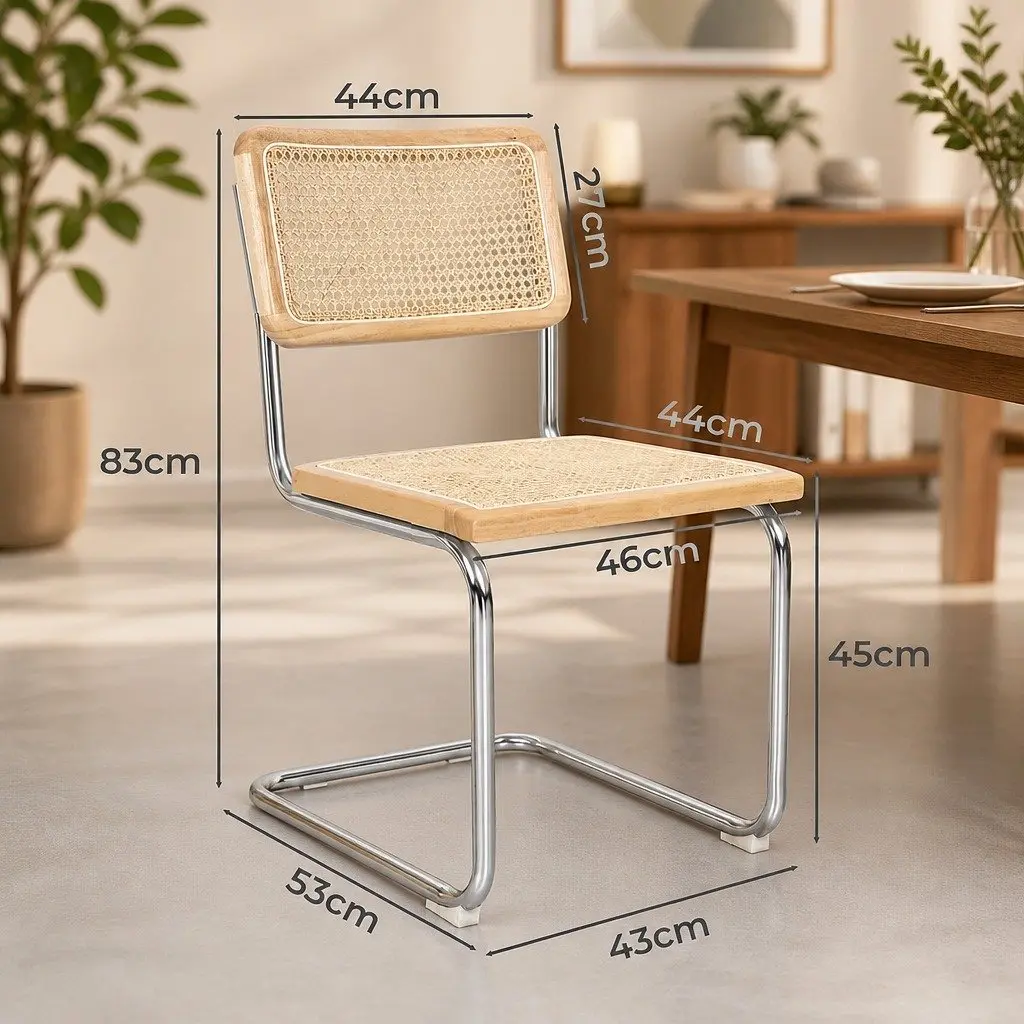 Rattan Dining Chairs Set of 4 Woven Seat Backrest Cantilever Frame Kitchen