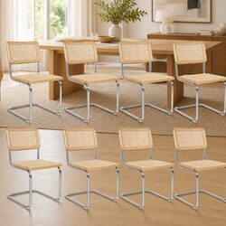 Set of 6 Woven Rattan Dining Chairs with Steel Frame