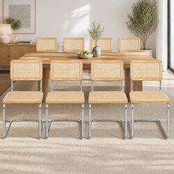 Set of 8 Woven Rattan Dining Chairs with Steel Frame