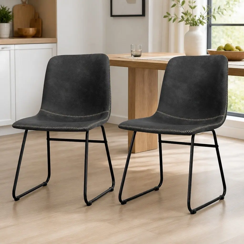 Dining Chairs Faux Leather Moulded Ergonomic Black 4 Piece
