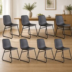 Set of 8 Retro Dining Chairs in Durable Black Faux Leather
