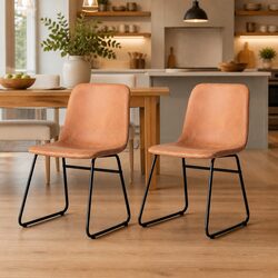 Set of 2 Retro Dining Chairs with Sleigh Legs in Brown