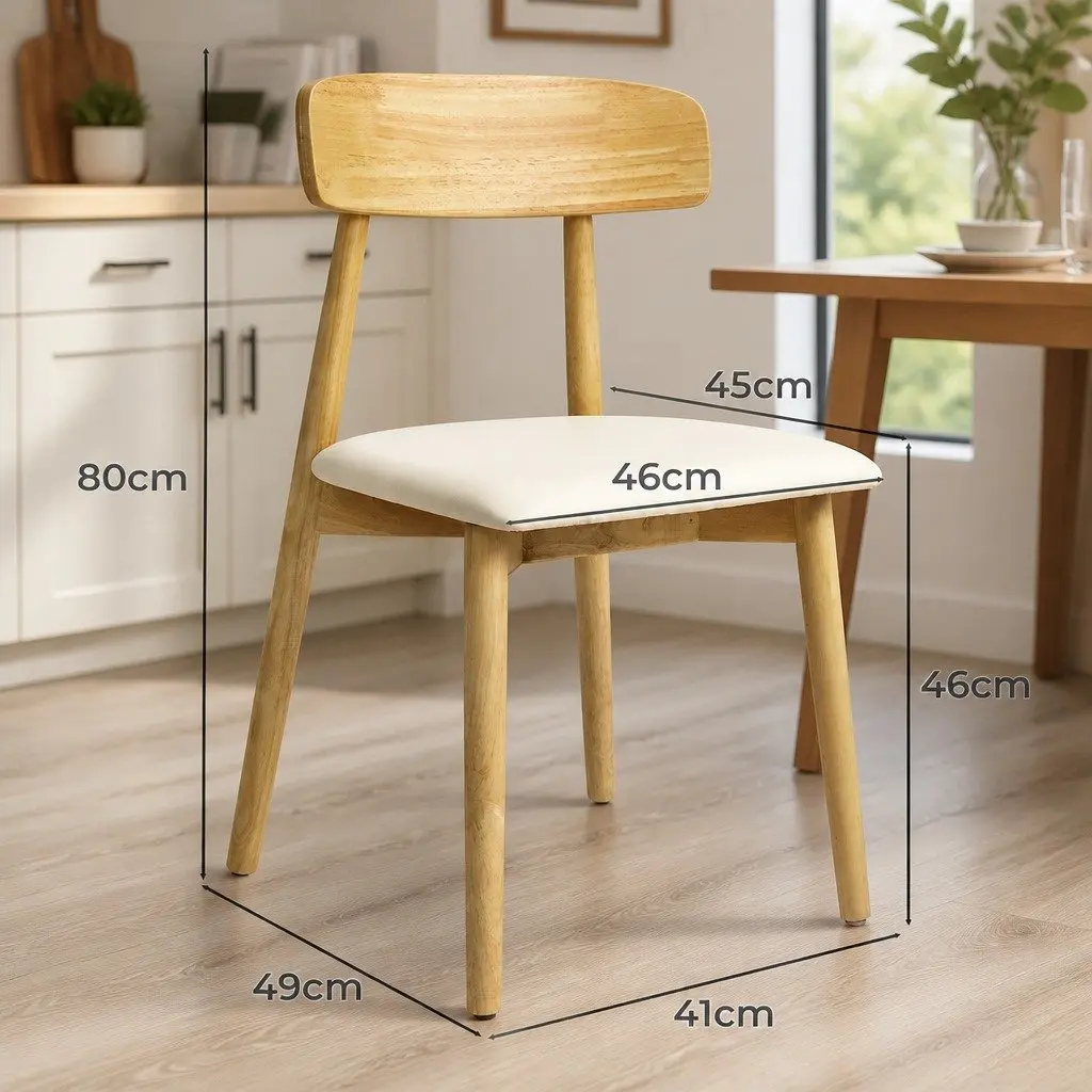 Dining Chairs Rubberwood PU Leather Seat Ergonomic Natural 4 Piece