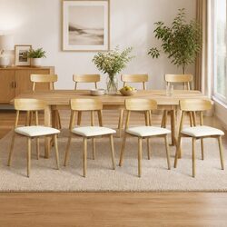 Set of 8 Ergonomic Rubberwood Dining Chairs