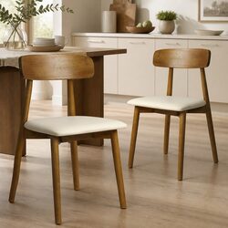 Set of 2 Walnut Wooden Dining Chairs with Ergonomic Backrest
