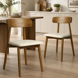 Set of 2 Walnut Wooden Dining Chairs with Ergonomic Backrest