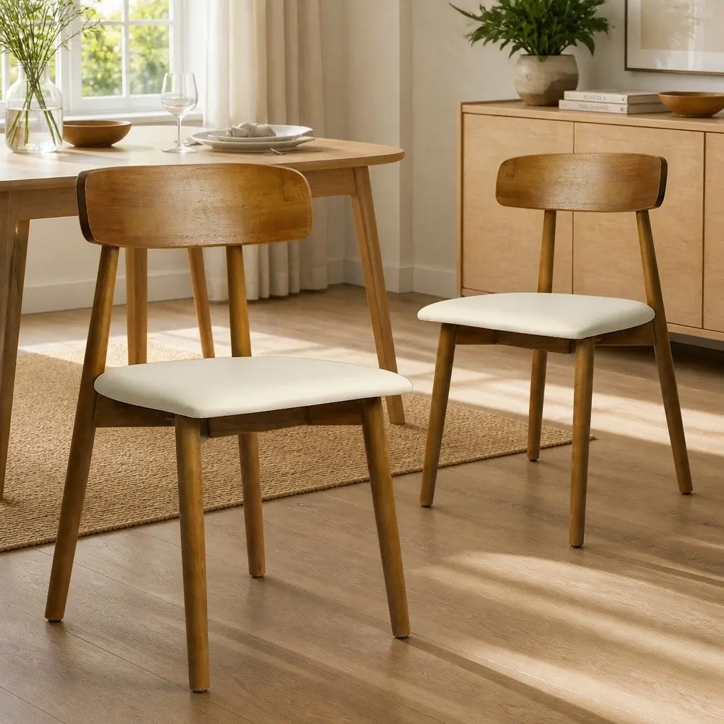 Dining Chairs Rubber Wood PU Leather Curved Backrest Walnut 6 Piece