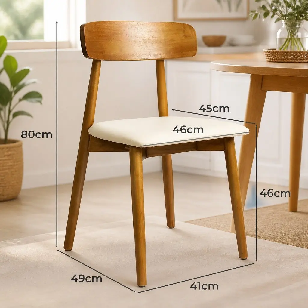 Dining Chairs Rubber Wood PU Leather Ergonomic Curved Walnut Set of 8
