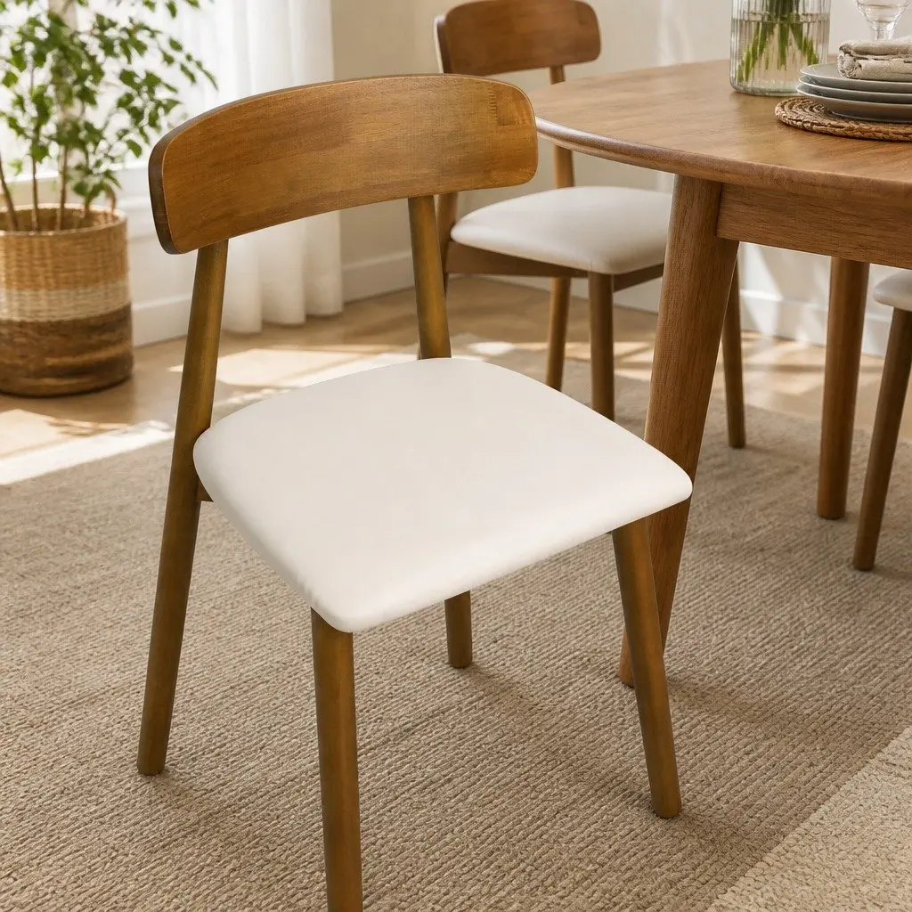 Dining Chairs Rubber Wood PU Leather Ergonomic Curved Walnut Set of 8