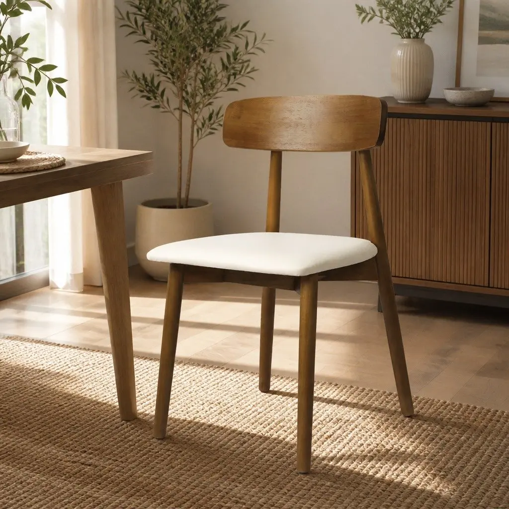 Dining Chairs Rubber Wood PU Leather Ergonomic Curved Walnut Set of 8