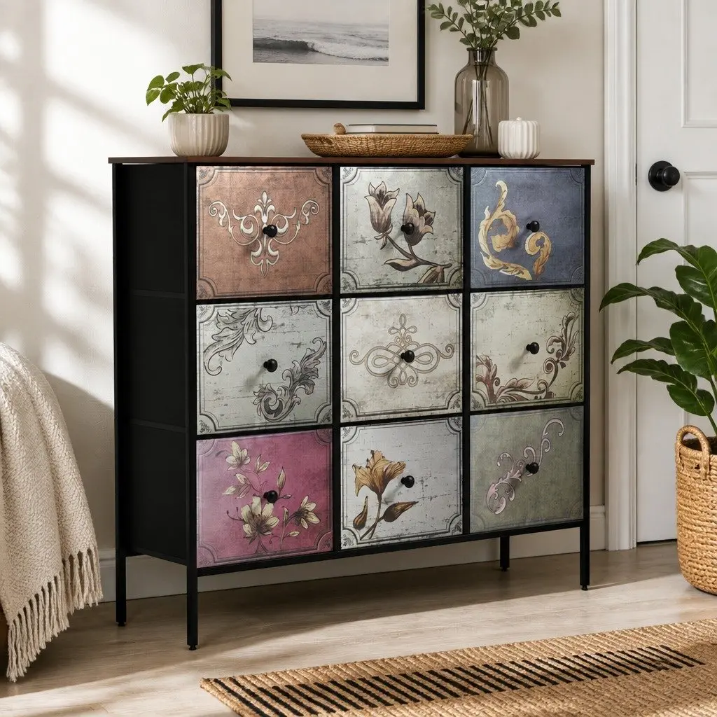 Vintage Industrial 9 Drawer Chest Storage Cabinet