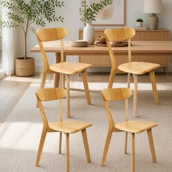 Sturdy Set of 4 Wooden Dining Chairs with Curved Backrest