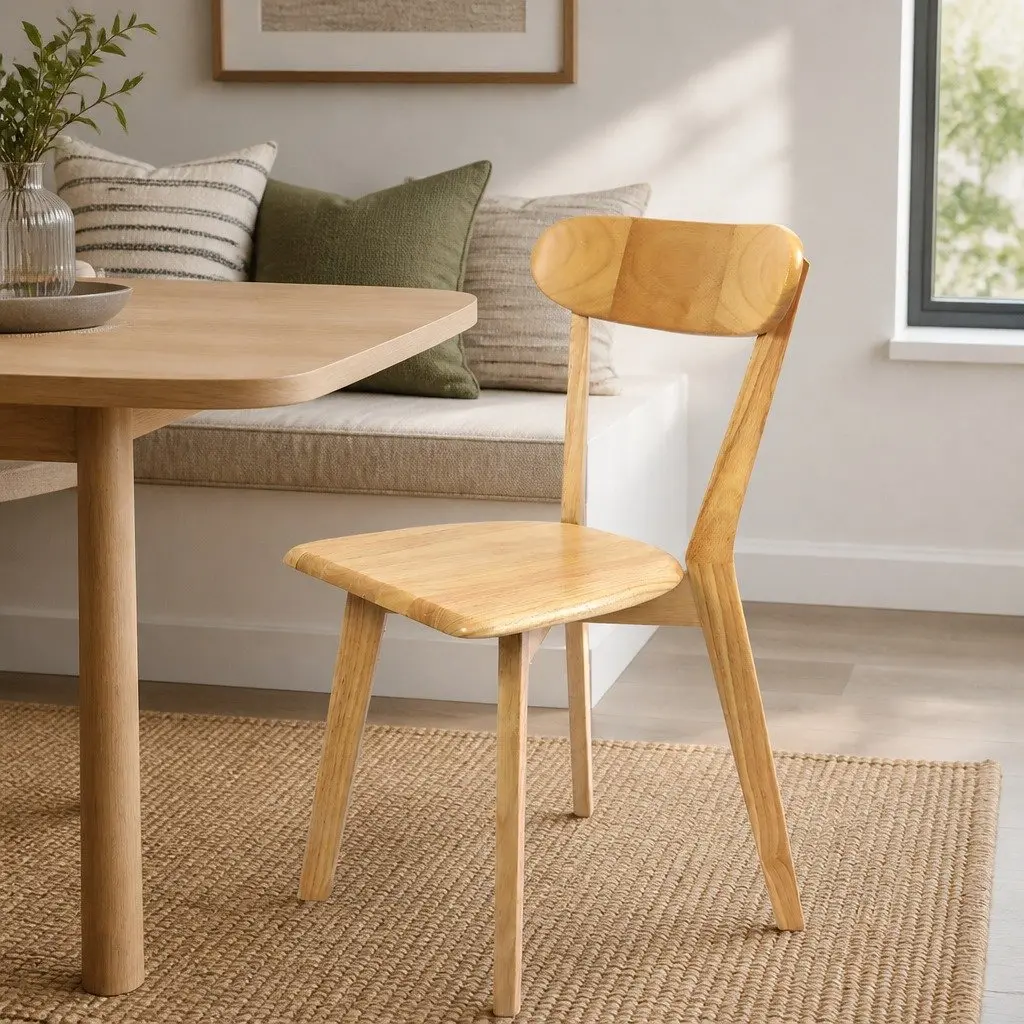 Set of 4 Wooden Dining Chairs with Curved Backrest