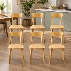 Set of 6 Rubberwood Dining Chairs with Ergonomic Backrest