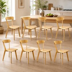 Set of 8 Ergonomic Wooden Dining Chairs Natural Finish