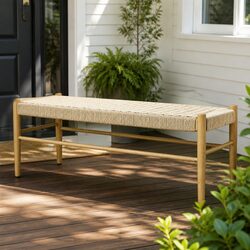 Sturdy Wicker Bench with Kraft Rope Seating for Two