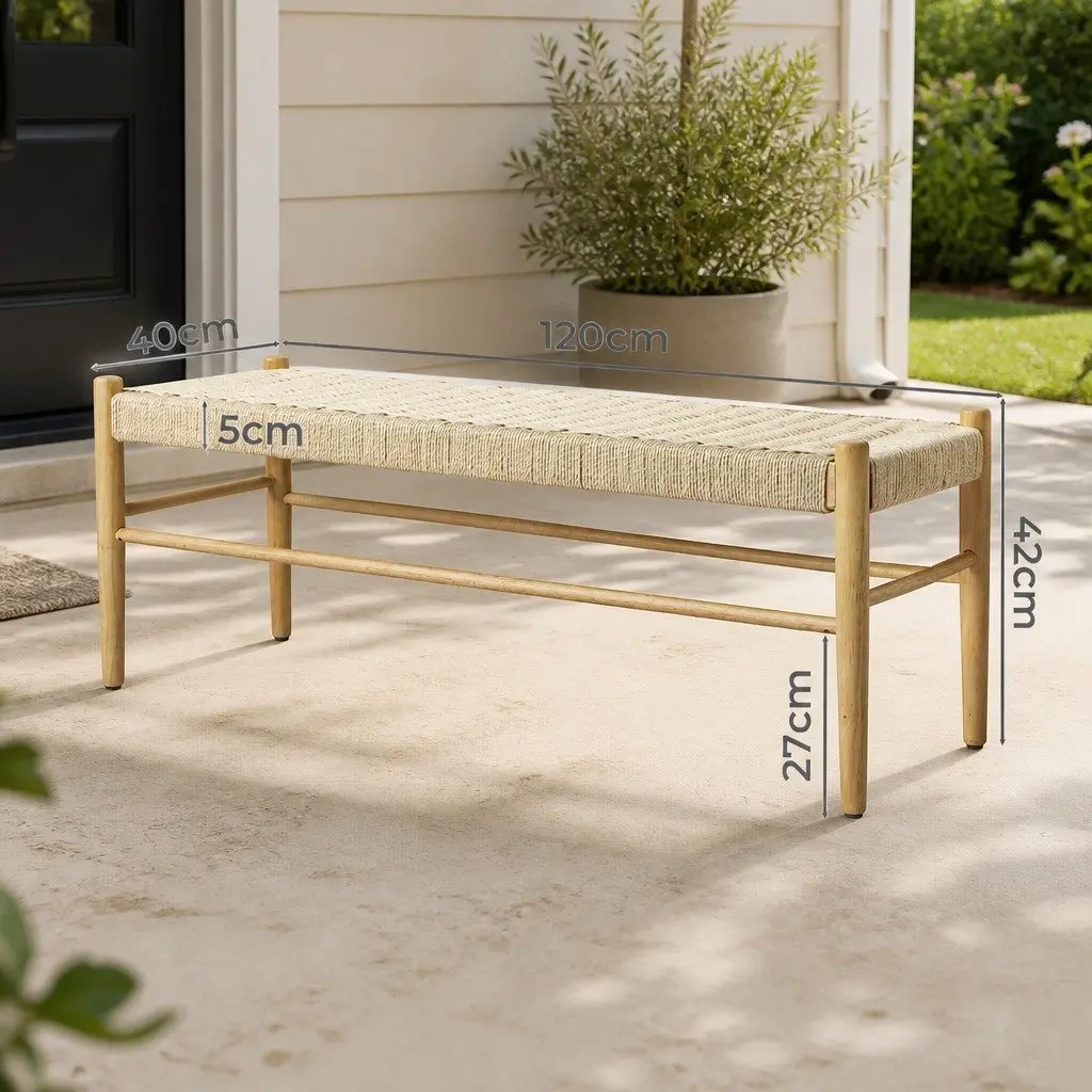 Wicker Bench with Kraft Rope Seating for Two