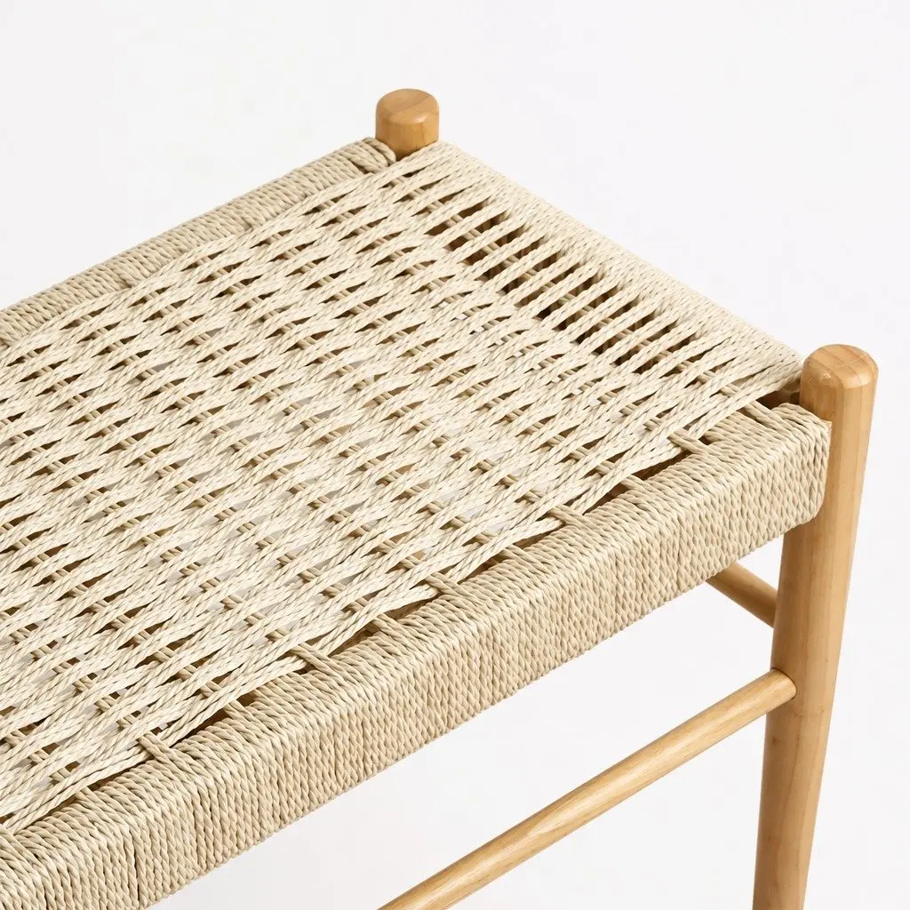 Wicker Bench with Kraft Rope Seating for Two