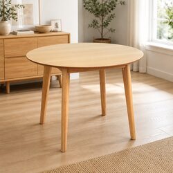 High-Quality Round Dining Table 100cm Natural Rubberwood