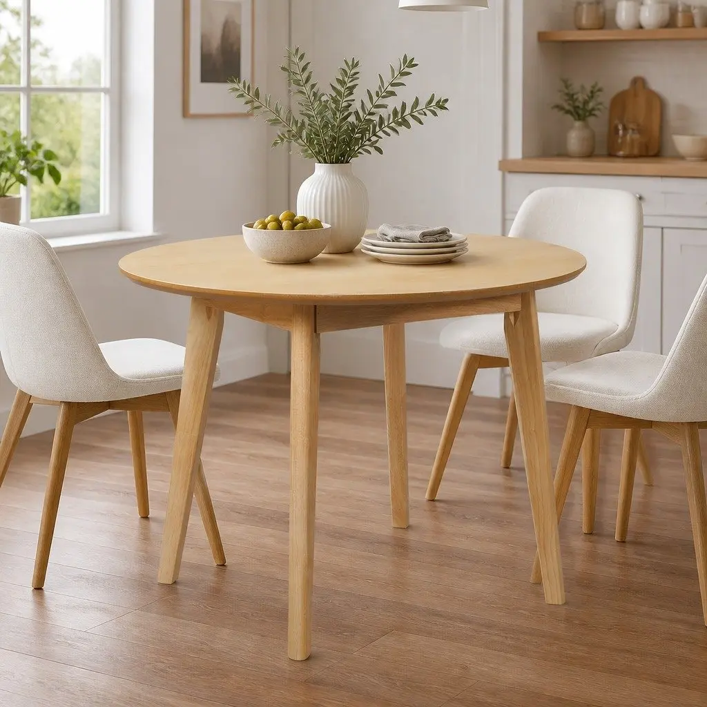 Round Dining Table 100cm Natural Rubberwood