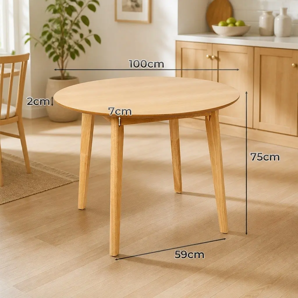 Round Dining Table 100cm Natural Rubberwood