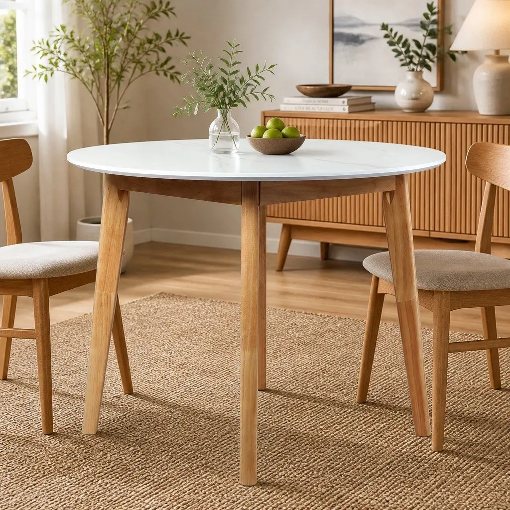Round Dining Table 100cm with Rubberwood Frame