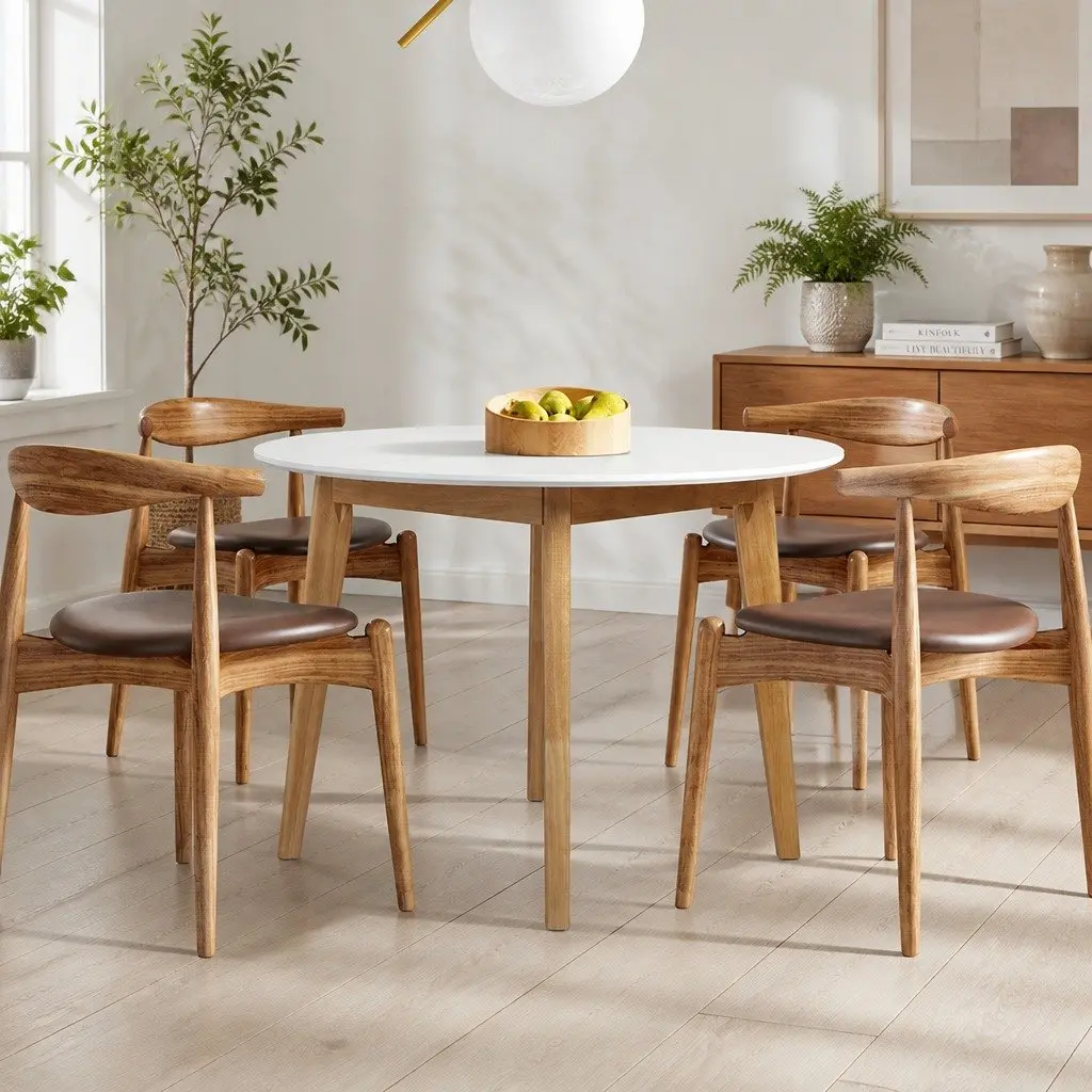 Round Dining Table 100cm with Rubberwood Frame
