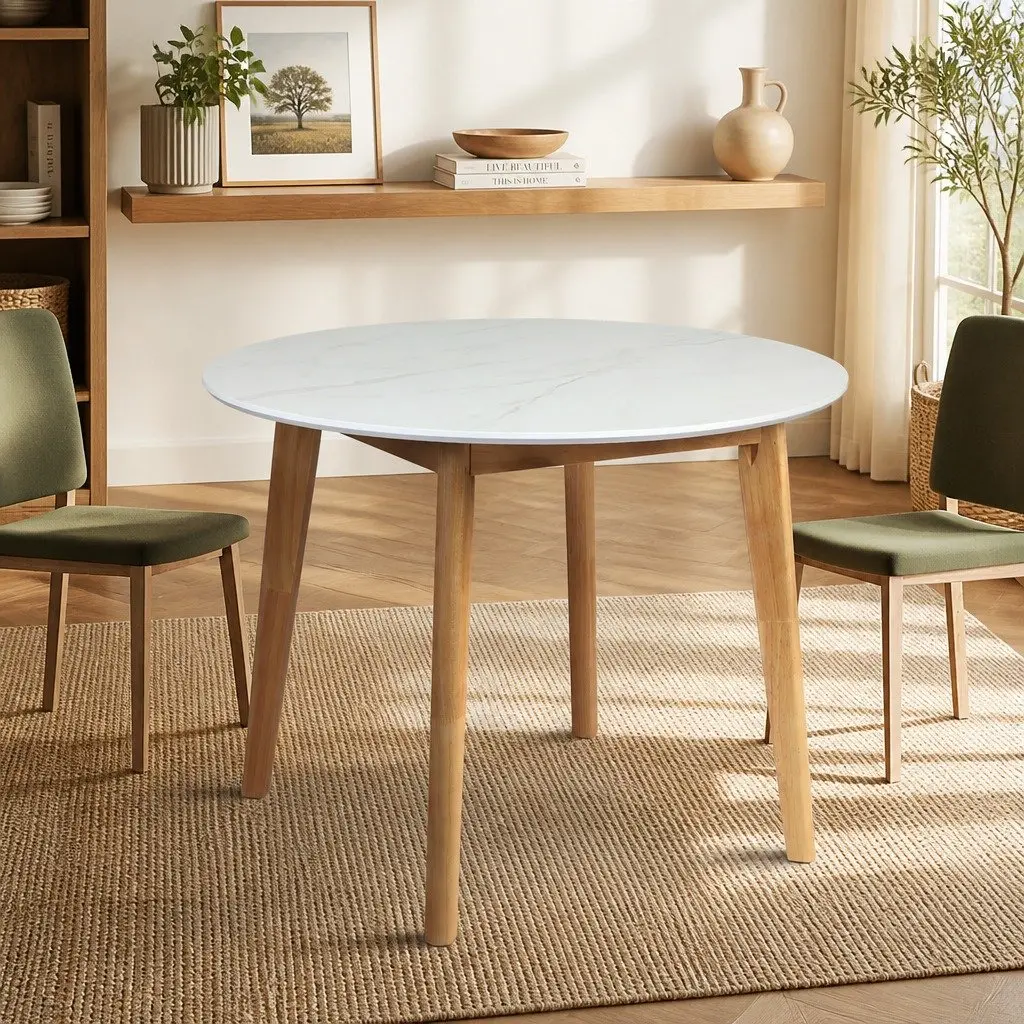 Round Dining Table 100cm with Rubberwood Frame