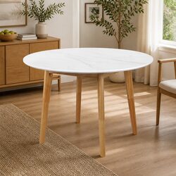 Quality Round Dining Table 120cm with White Rubberwood Base
