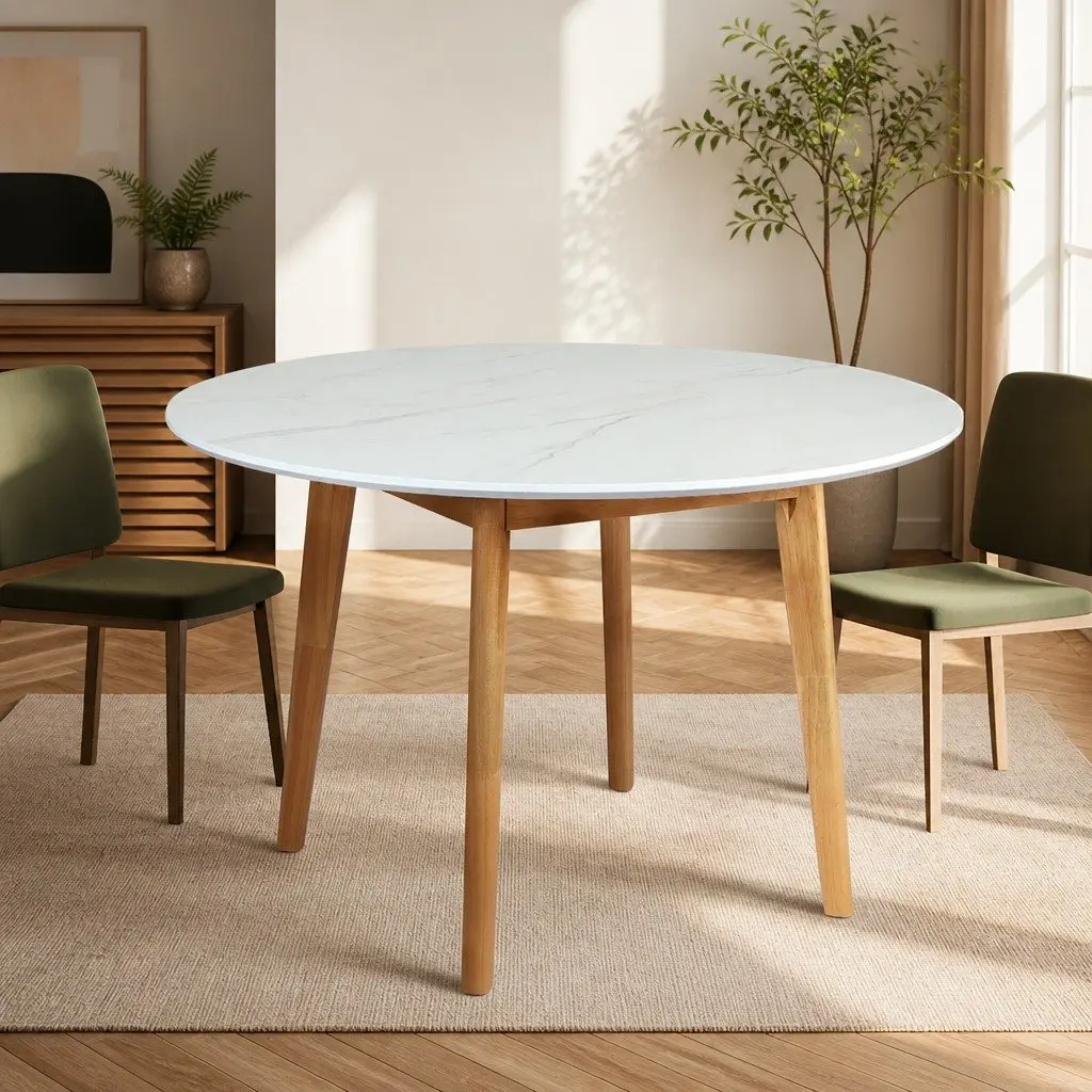 Round Dining Table 120cm with White Rubberwood Base
