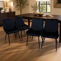 Set of 4 Velvet Dining Chairs with Steel Frame