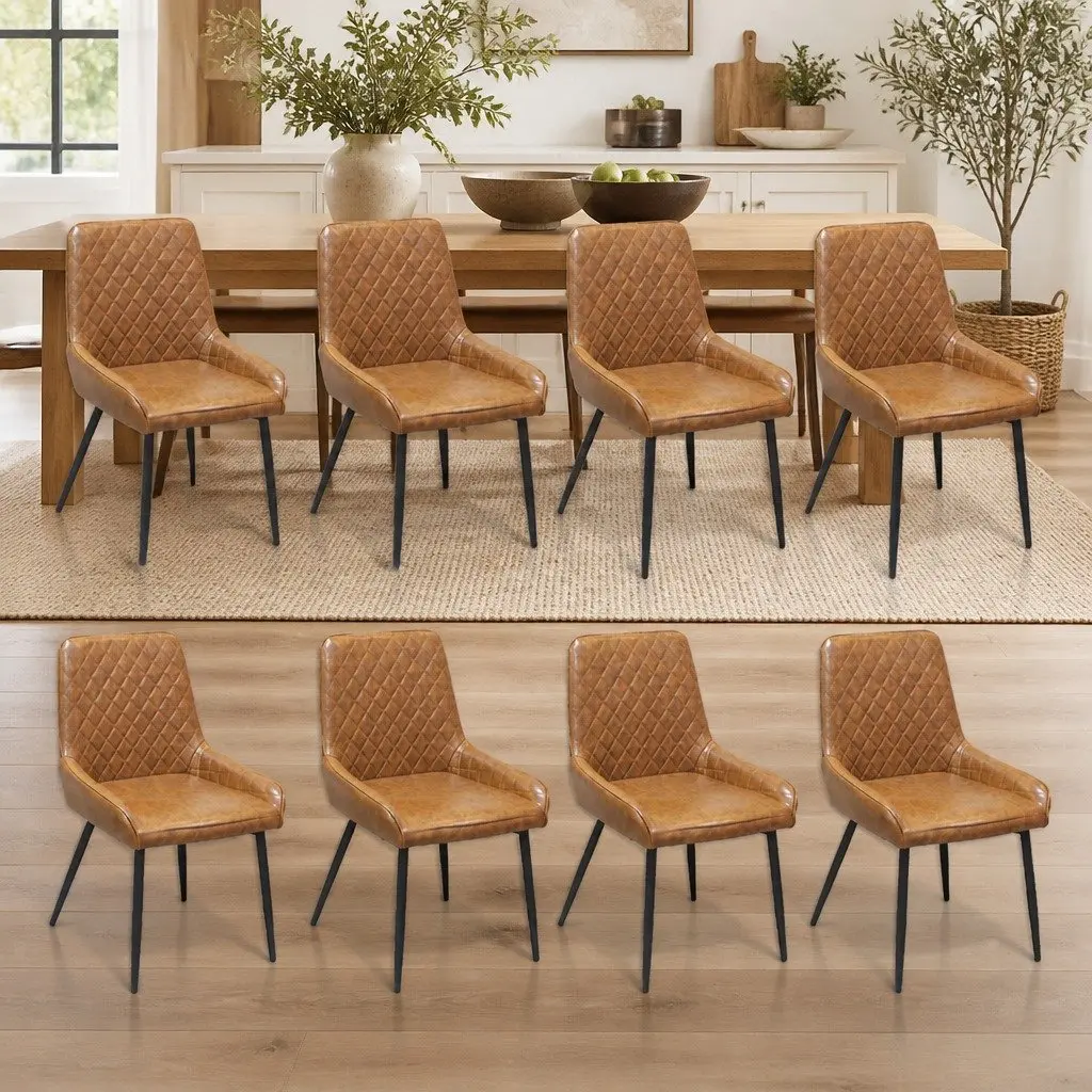 Dining Chairs PU Faux Leather High-Density Foam Steel Legs Brown 8 Piece