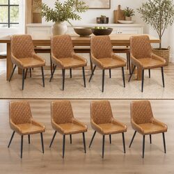 Set of 8 Sturdy Dining Chairs with PU Faux Leather