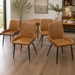 Premium Brown PU Faux Leather Dining Chairs Set of 4