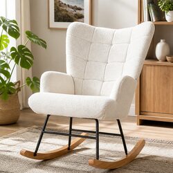 Ergonomic Rocking Chair with High Density Foam and Wood Legs