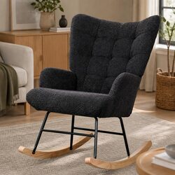 Ergonomic Rocking Chair with Fleece Lounge Seat
