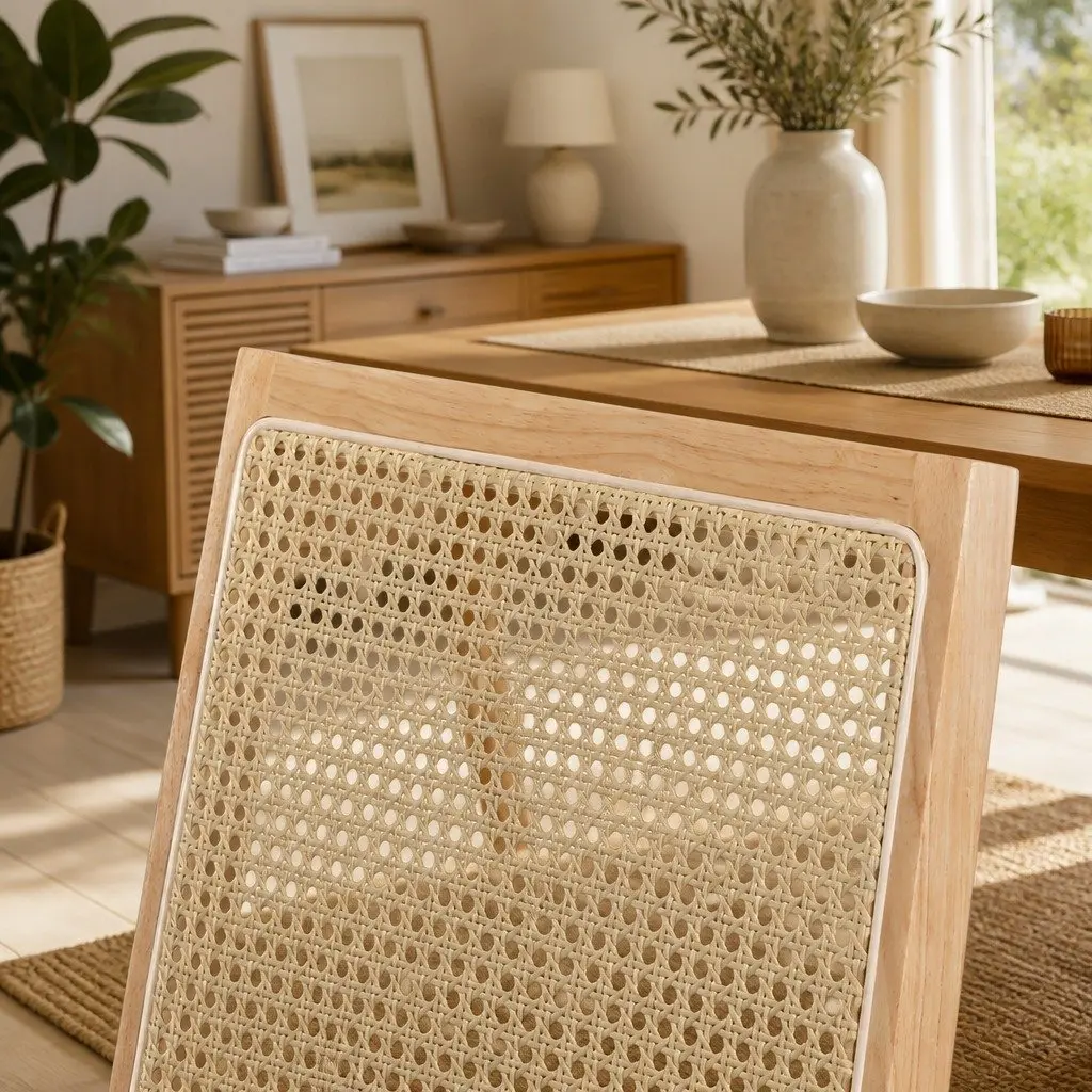Armless Rattan Weave Dining Chairs Set of 4