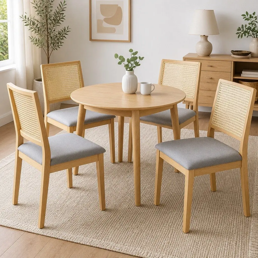 Armless Rattan Weave Dining Chairs Set of 4
