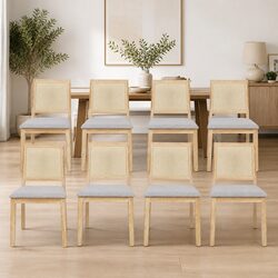 Set of 8 Armless Dining Chairs with Rattan Weave